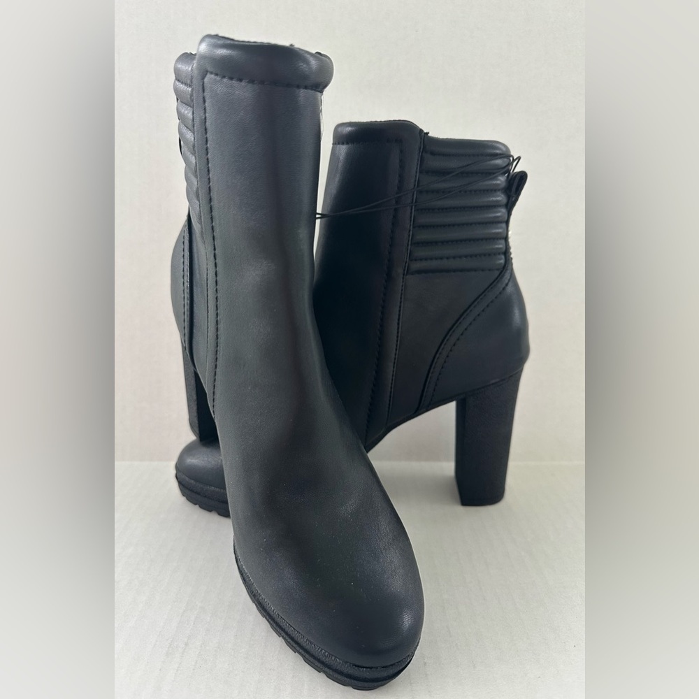 DKNY Black Quilted Heel Ankle Boot with Side Zip